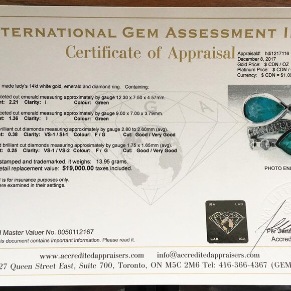 **BRAND NEW** Green Colombian Emerald and Diamond Bubble Ring in 14K White Gold - Picture 5 of 16